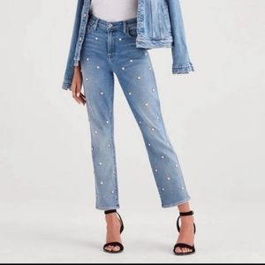 7 For All Mankind Edie Crop Stretch Straight-leg Jeans Pearl embellished /Sz 24